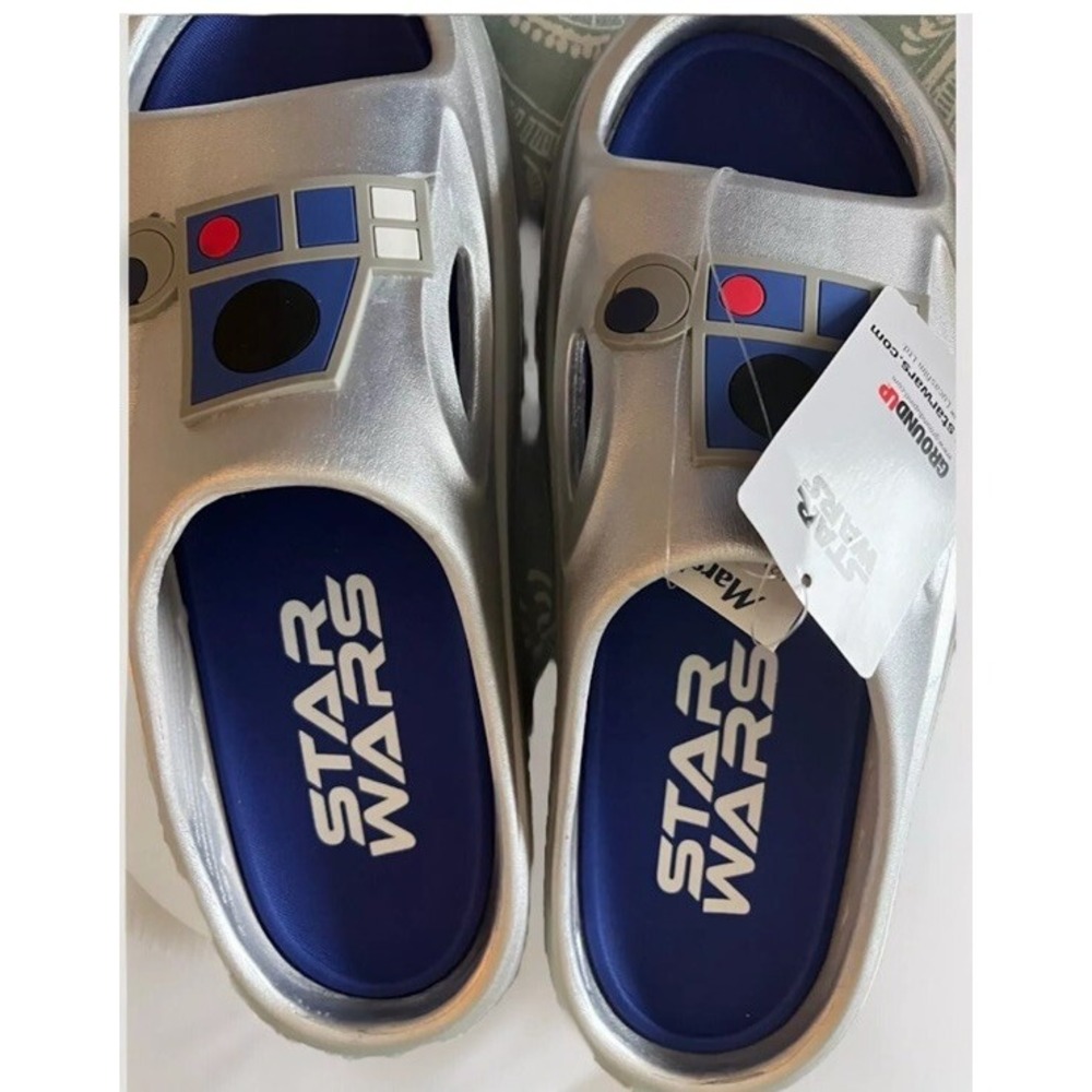 Star Wars Novelty Sport Disney R2 D2 Slides Silver‎ Sandal Mens Size 7 NEW - Picture 8 of 9